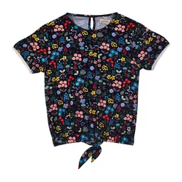 Gini and Jony Girls Blue & Multicoloured Cotton Floral Print Round Neck Short Sleeve Top-10