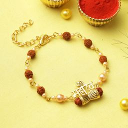 Anouk Brown Rudraksh & Pearl Beaded Bracelet Rakhi With Roli Chawal With Greeting Card-image-78