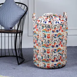 FABINALIV White & Orange Coloured Cartoon Printed Foldable Laundry Bag-45