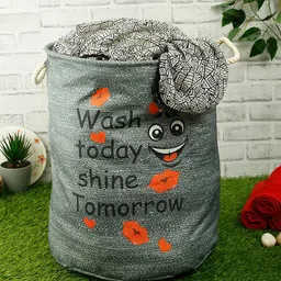 ROMEE Grey & Orange Text Printed Laundry Bag-22