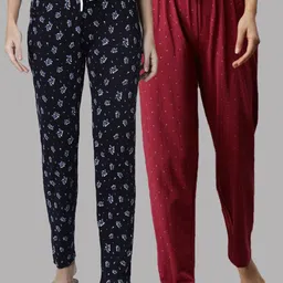 Kryptic Women Navy Blue & Maroon Pack Of 2 Printed Pure Cotton Lounge Pants-image-14