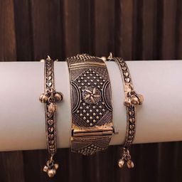ATIBELLE Set Of 3 Silver-Plated Ghunghroo Bangles-39