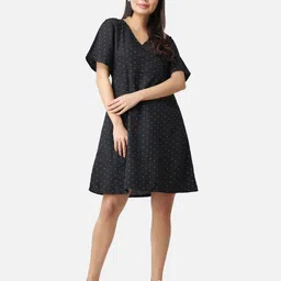 Popwings Polka Dots Printed Flared Sleeves A-Line Dress-image-12