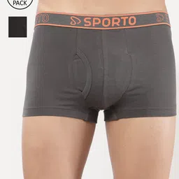 SPORTO Men Pack of 2 Black & Grey Solid Cotton Trunk-3
