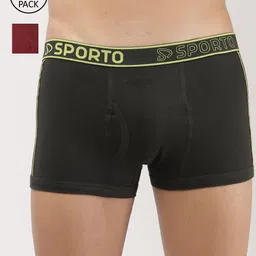 SPORTO Pack of 2 Men Olive & Maroon Solid Cotton Trunk-picture-43