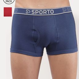 SPORTO Men Pack Of 2 Red & Blue Solid Cotton Trunk SPM1020ST_2P-Red + Demin Blue-picture-0