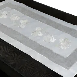 MONKDECOR White Floral Embroidered Table Runners-43