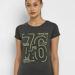 appulse Women Charcoal Typography Printed Slim Fit Running T-shirt-image-78