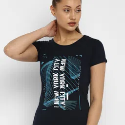 appulse Women Navy Blue Typography Printed Slim Fit Running T-shirt-image-71