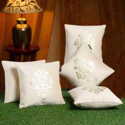 hosta homes Cream Velvet Abstract 16X16 Inches Cushion Covers (5Pcs)-picture-7