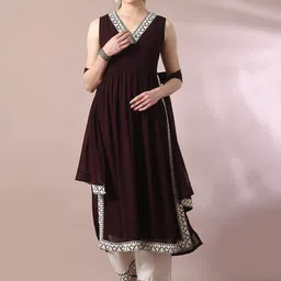 HERE&NOW Embroidered Empire Kurta With Palazzo & Dupatta-image-38