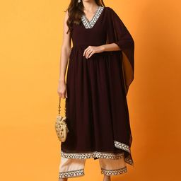 Myshka Floral Embroidered Anarkali Kurta with Palazzos & With Dupatta-image-5