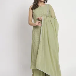 Shopping Queen Ethnic Motifs Embroidered Mirror Work Kurta With Palazzos & Dupatta-picture-13