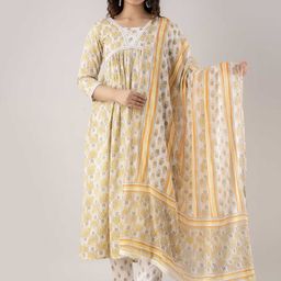 FASHION DEPTH Floral Printed Pure Cotton Kurta with Trousers & With Dupatta-77