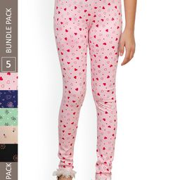 IndiWeaves Girls Pack Of 5 Printed Pure Cotton Ankle-Length Super Soft Leggings-image-44