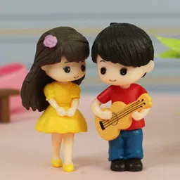 TIED RIBBONS Red & Yellow Valentine Miniature Romantic Love Couple with Guitar Showpiece-81