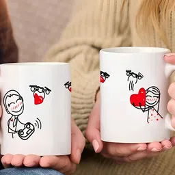 Phirki Studio 2 Pcs Valentine Day Lovely Couple Design Coffee Mug Gift Set 325 ml-image-49