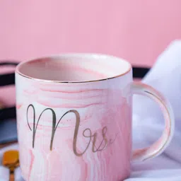 MARKET99 Pink & Gold-Toned Printed Ceramic Glossy Mugs 350 ml-16