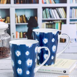 GOODHOMES White & Blue 2 Pieces Printed Bone China Glossy Mugs - 360 ml  each-29