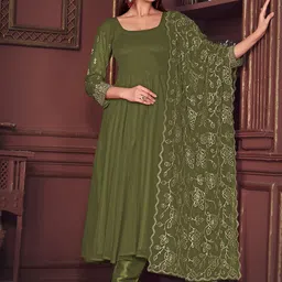 Warthy Ent Embrodiery Semi-Stitched Anarkali With Duptta Set Dress Material-image-41