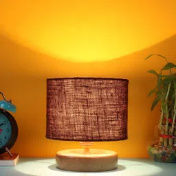 Devansh Brown & Beige Jute Table Lamp With Wood Base-15