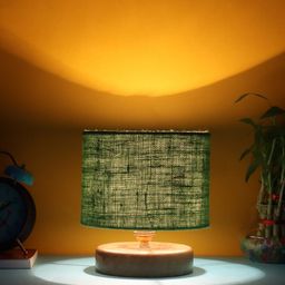 Devansh Green Jute Table lamp with Wood Natural Base & Shade-28