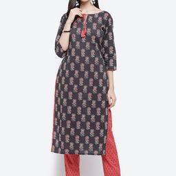 Kurti's by Menka Women Grey & Red Ethnic Motifs Printed Kurti with Trousers-image-17