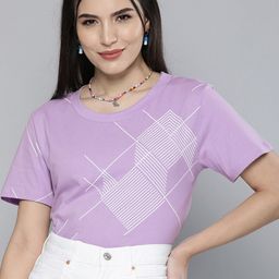 HERENOW Women Lavender  White Printed Round Neck Pure Cotton  Pure Cotton T-shirt-picture-47