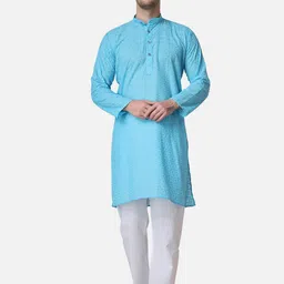 ROYAL KURTA Ethnic Motifs Embroidered Thread Work Pure Cotton Straight Kurta with Pyjamas-image-90