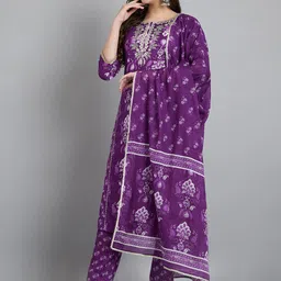ERISHA Floral Printed Thread Work Pure Cotton Kurta with Trousers & Dupatta-picture-21