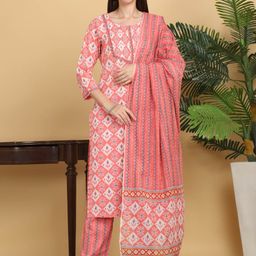 KALINI Ethnic Motifs Printed Sequinned Pure Cotton Kurta with Trousers & With Dupatta-6