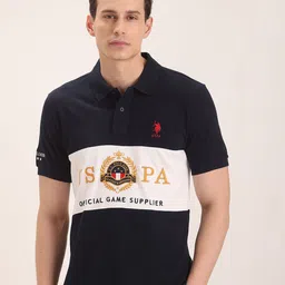 U S Polo Assn Men Navy Blue Brand Logo Embroidered Polo Collar Pure Cotton Slim T-shirt-image-57