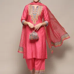 Biba Ethnic Motifs Printed Regular Sequinned Pure Cotton Kurta with Palazzos & Dupatta-31