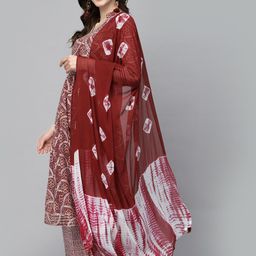 PRAKRTEE Bandhani Printed Angrakha Sequinned Kurta With Palazzos & With Dupatta-image-97