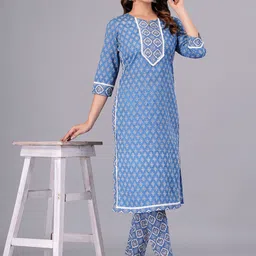 KALINI Ethnic Motifs Printed Mirror Work Pure Cotton Kurta with Trousers-1