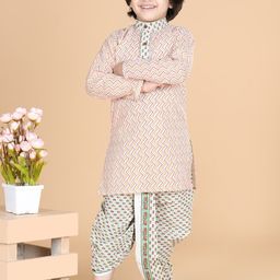 LIL PITAARA Boys Multicoloured Floral Printed Pure Cotton Kurta with Dhoti Pants-26
