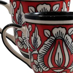 INDIA MEETS INDIA Red & White 2 Pieces Printed Glossy Finish Ceramic Mugs 250 ml Each-14
