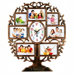 Attractionz Brown Oval Shaped Textured Tree Photo Frame Contemporary Wall Clock-image-95
