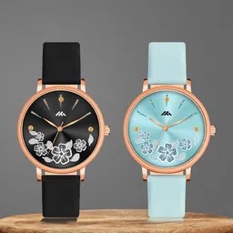 Shocknshop Women  Pack of 2 Printed Dial Leather Straps Analogue Watch MT516-520-image-10