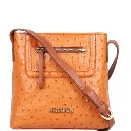 Hidesign Women Mustard Yellow & Brown Textured Leather Structured Sling Bag-18