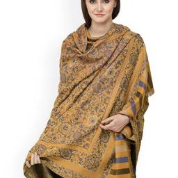 Exotic India Butterscotch Woven Flowers in Multi-coloured Thread Jamawar Wool Shawl-39
