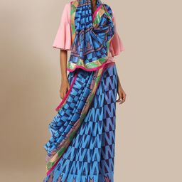 Chhabra 555 Turquoise Blue Silk Cotton Printed Bhagalpuri Saree-image-80