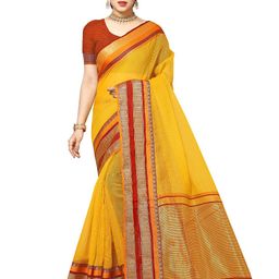 Sidhidata Women Yellow & Red Woven Design Zari Kota Saree-image-32