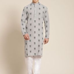 SOJANYA Men Grey Pure Cotton Self Design Kurta with Churidar-48