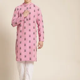 SOJANYA Men Pink Pure Cotton Self Design Kurta with Churidar-image-43