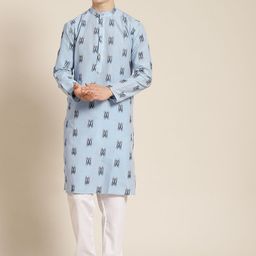 SOJANYA Men Blue Pure Cotton Self Design Kurta with Churidar-image-74