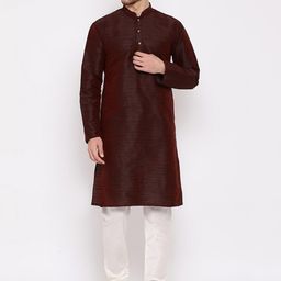 VASTRAMAY Mandarin Collar Regular Straight Kurta With Churidar-image-74