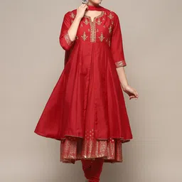 Biba Ethnic Motifs Embroidered Empire Kurta with Churidar & Dupatta-picture-42