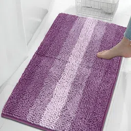 HOKIPO Purple & White Striped Soft Chenille Rectangular Bath Rug-image-83