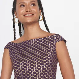 Global Desi Self Design Off-Shoulder Crop Top-image-19